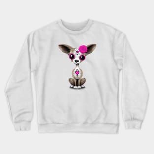 Pink Day of the Dead Sugar Skull Chihuahua Puppy Crewneck Sweatshirt